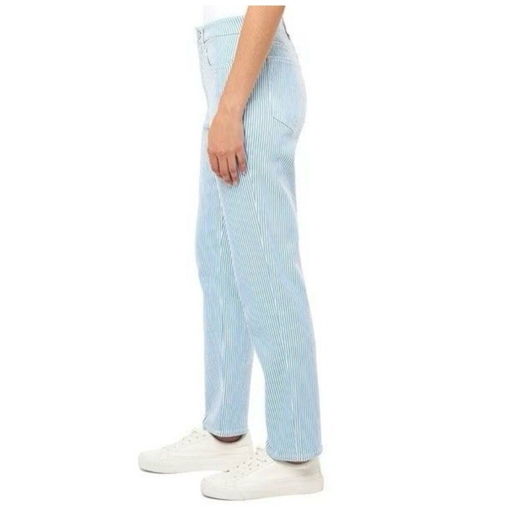 Seven7 Railroad Stripe Jeans 12 Blue White Straight Leg Denim Pinstripe